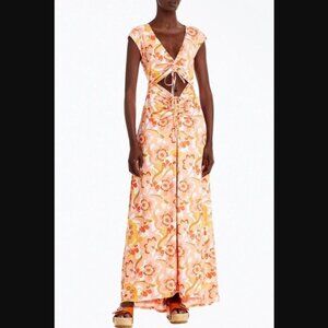 AFRM Lizette Cutout Slinky Knit Maxi Dress Vintage Coral Floral Multi 3X